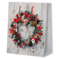 Geschenktragetaschen Holzoptik-Weihnachtskranz Präsente groß Geschenktragetaschen Holzoptik-Weihnachtskranz Präsente groß