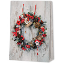 Geschenktragetaschen Holzoptik-Weihnachtskranz Präsente XL Geschenktragetaschen Holzoptik-Weihnachtskranz Präsente XL
