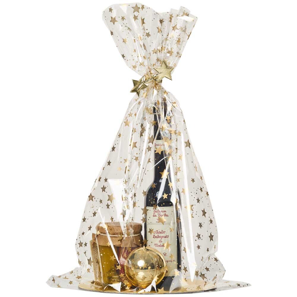 Klarsichtbeutel L transparent mit Sterne gold