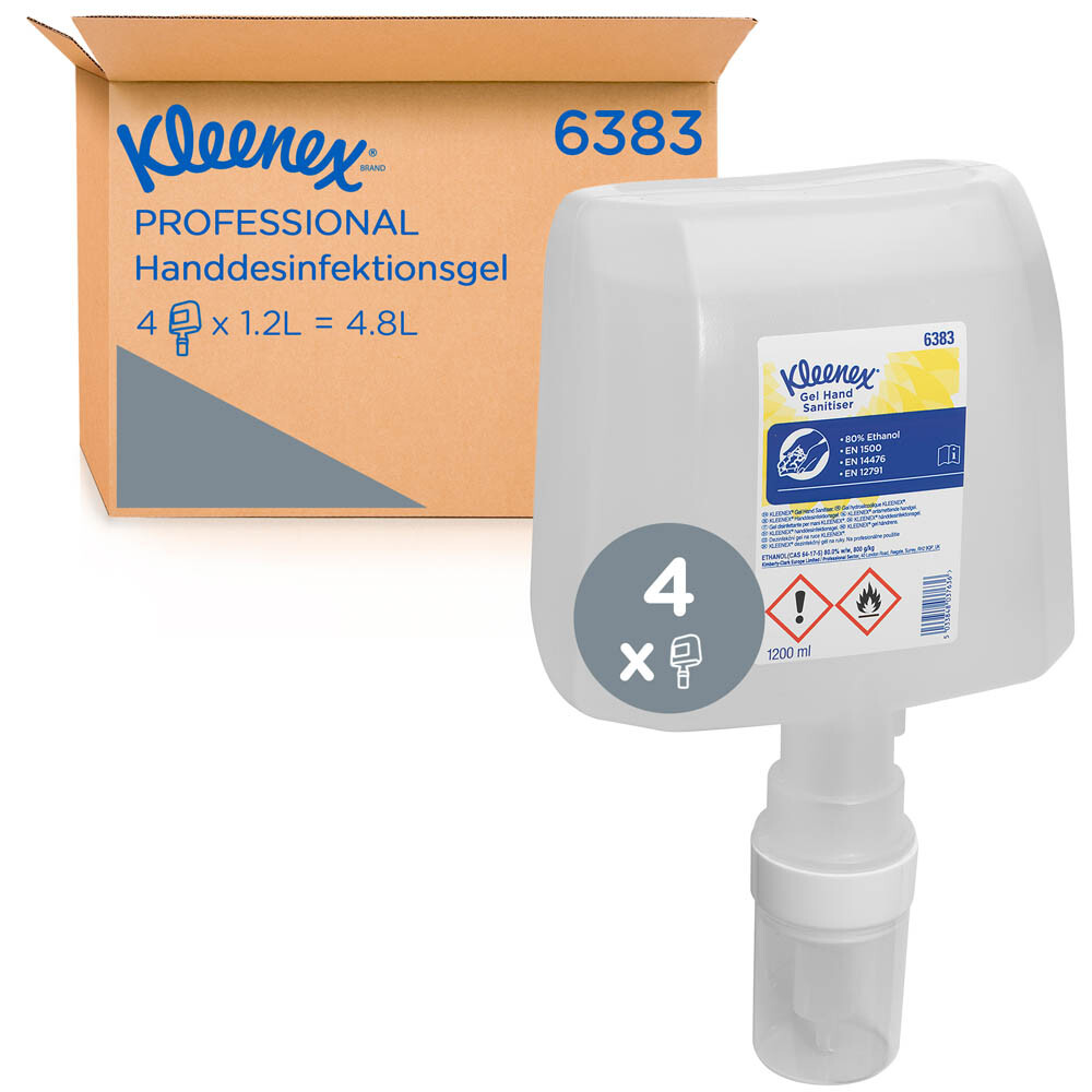 Kleenex® Handdesinfektionsgel auf Alkoholbasis 6383 transparent 4 x 1,2 l Kleenex® Handdesinfektionsgel auf Alkoholbasis 6383 transparent 4 x 1,2 l