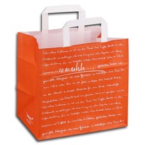 Papier-Tragetaschen für Bäcker und Konditor "mmmhh" Orange/Weiß Papier-Tragetaschen für Bäcker und Konditor "mmmhh" Orange/Weiß