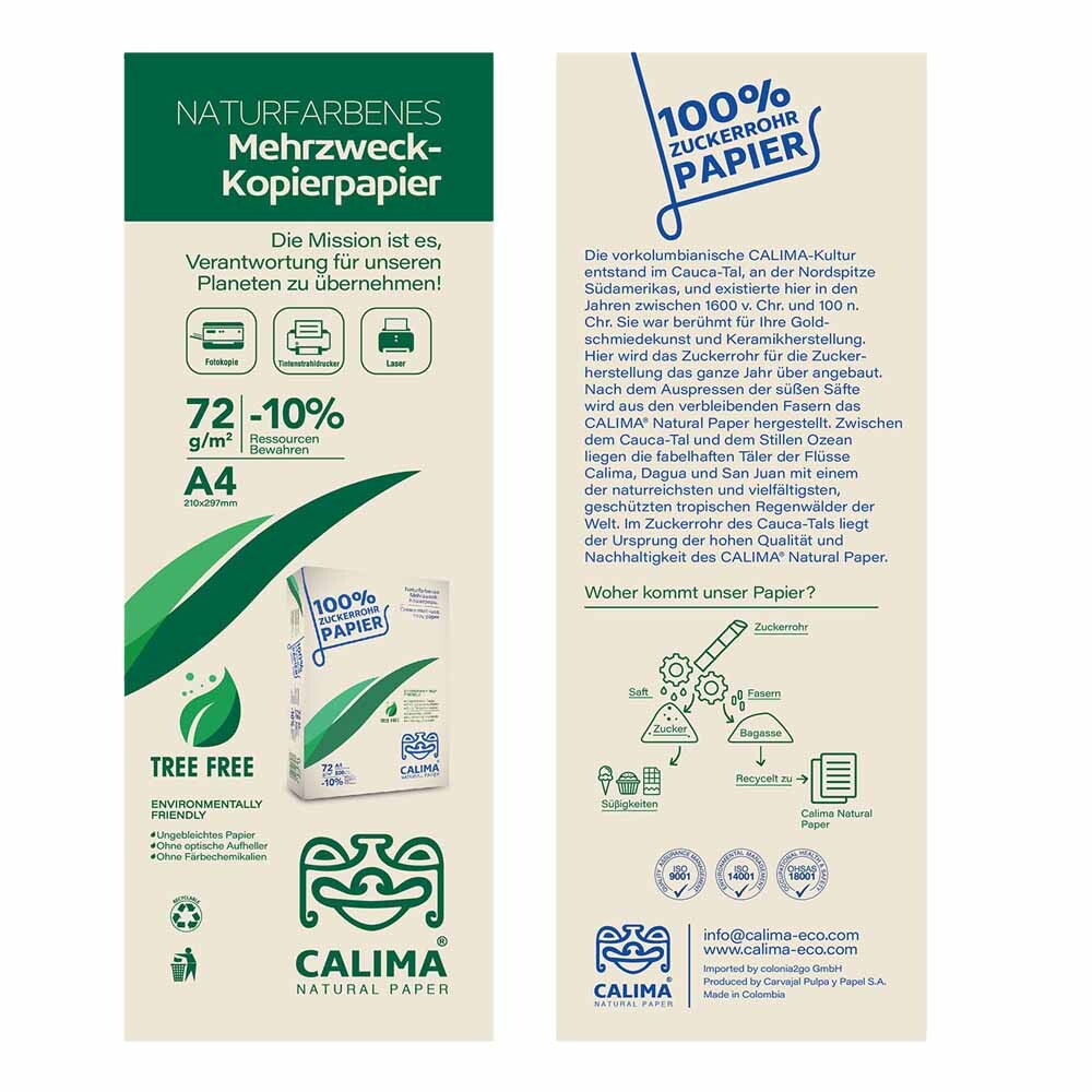 Kopierpapier A4 natur aus 100 % Zuckerrohrfaser 72 g/qm