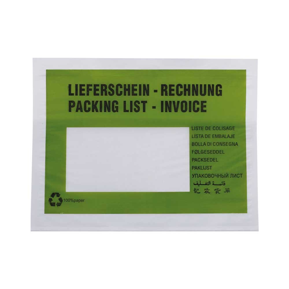 Lieferscheintaschen DIN C6 mit Druck aus Papier grün Lieferscheintaschen DIN C6 mit Druck aus Papier grün