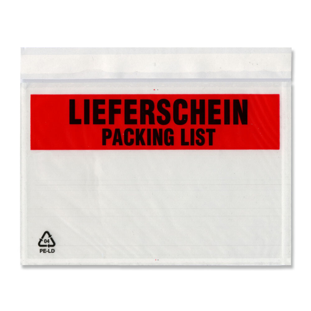 Lieferscheintaschen mit Druck 175x135 20mm Lieferschein Lieferscheintaschen mit Druck 175x135 20mm Lieferschein