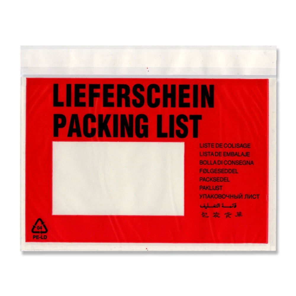Lieferscheintaschen mit Druck 175x135 20mm Lieferschein mehrsprachig Lieferscheintaschen mit Druck 175x135 20mm Lieferschein mehrsprachig