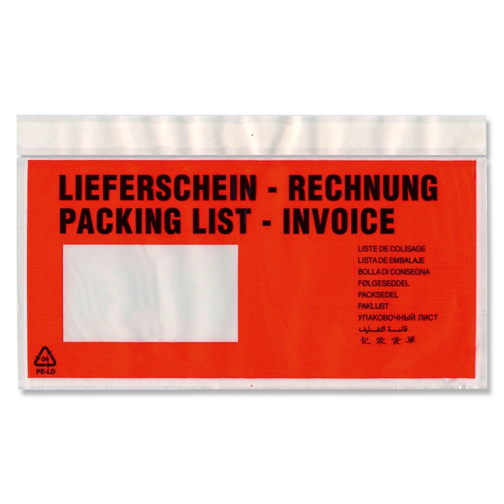 Lieferscheintaschen mit Druck 240x110x20mm Lieferschein-Rechnung Lieferscheintaschen mit Druck 240x110x20mm Lieferschein-Rechnung