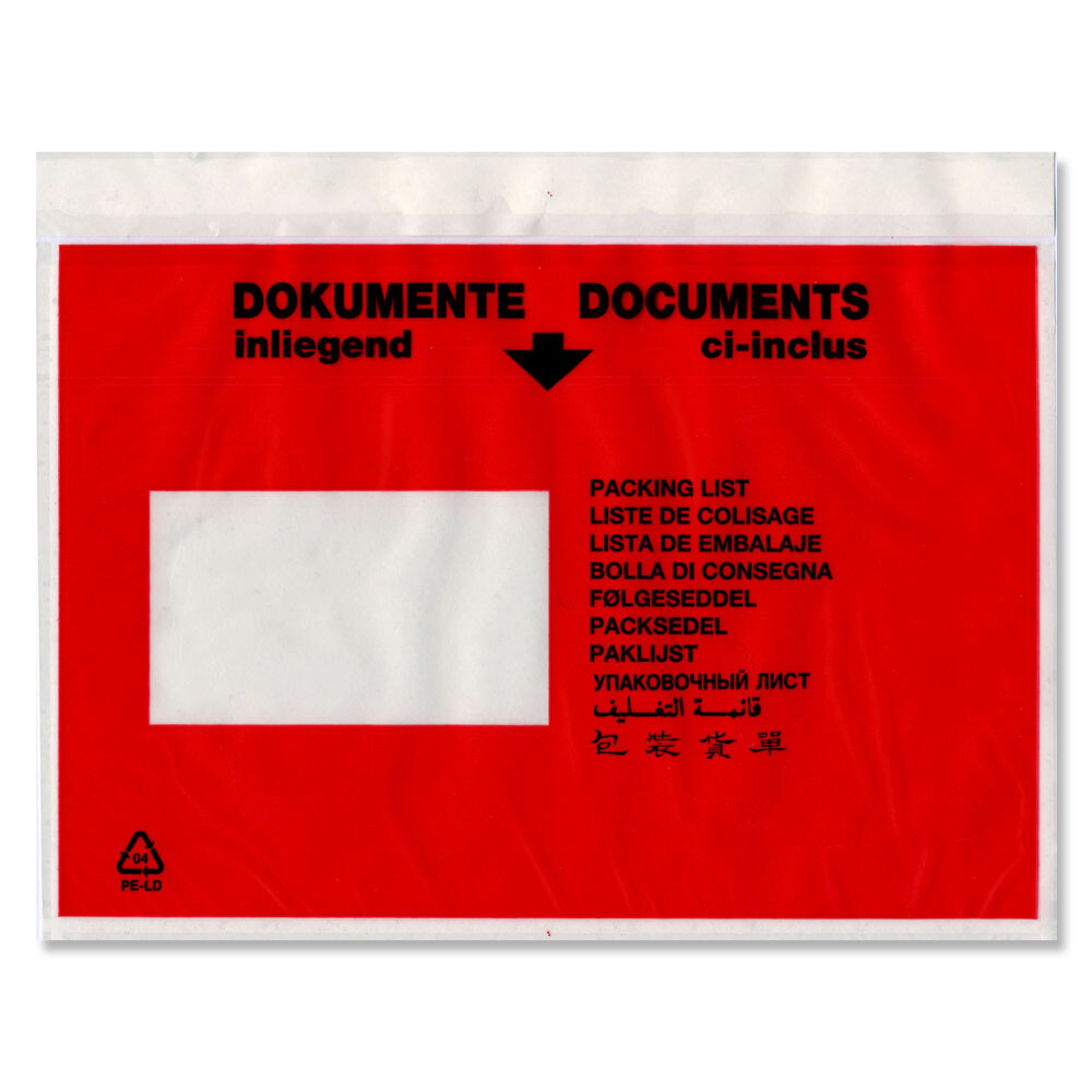Lieferscheintaschen mit Druck 240x160 20mm Dokumente Lieferscheintaschen mit Druck 240x160 20mm Dokumente