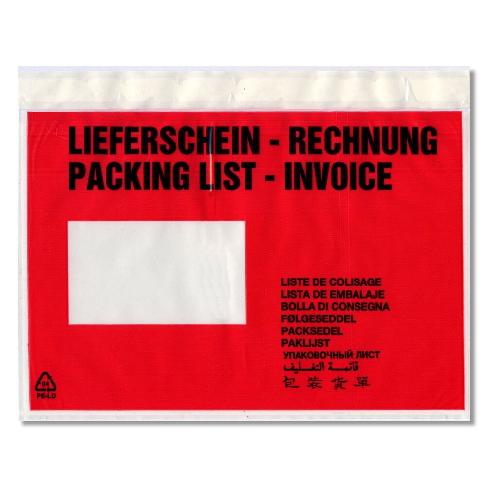 Lieferscheintaschen mit Druck 240x160 20mm Lieferschein-Rechnung Lieferscheintaschen mit Druck 240x160 20mm Lieferschein-Rechnung