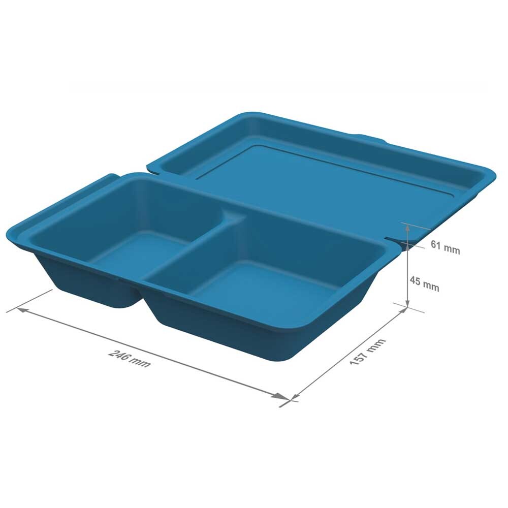 Mehrweg Menüboxen blau mit Klappdeckel 800 ml