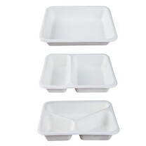 Menüschalen rechteckig aus Bagasse Menüschalen rechteckig aus Bagasse