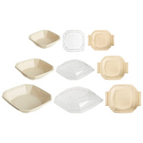Menüschalen achteckig aus Bagasse Menüschalen achteckig aus Bagasse