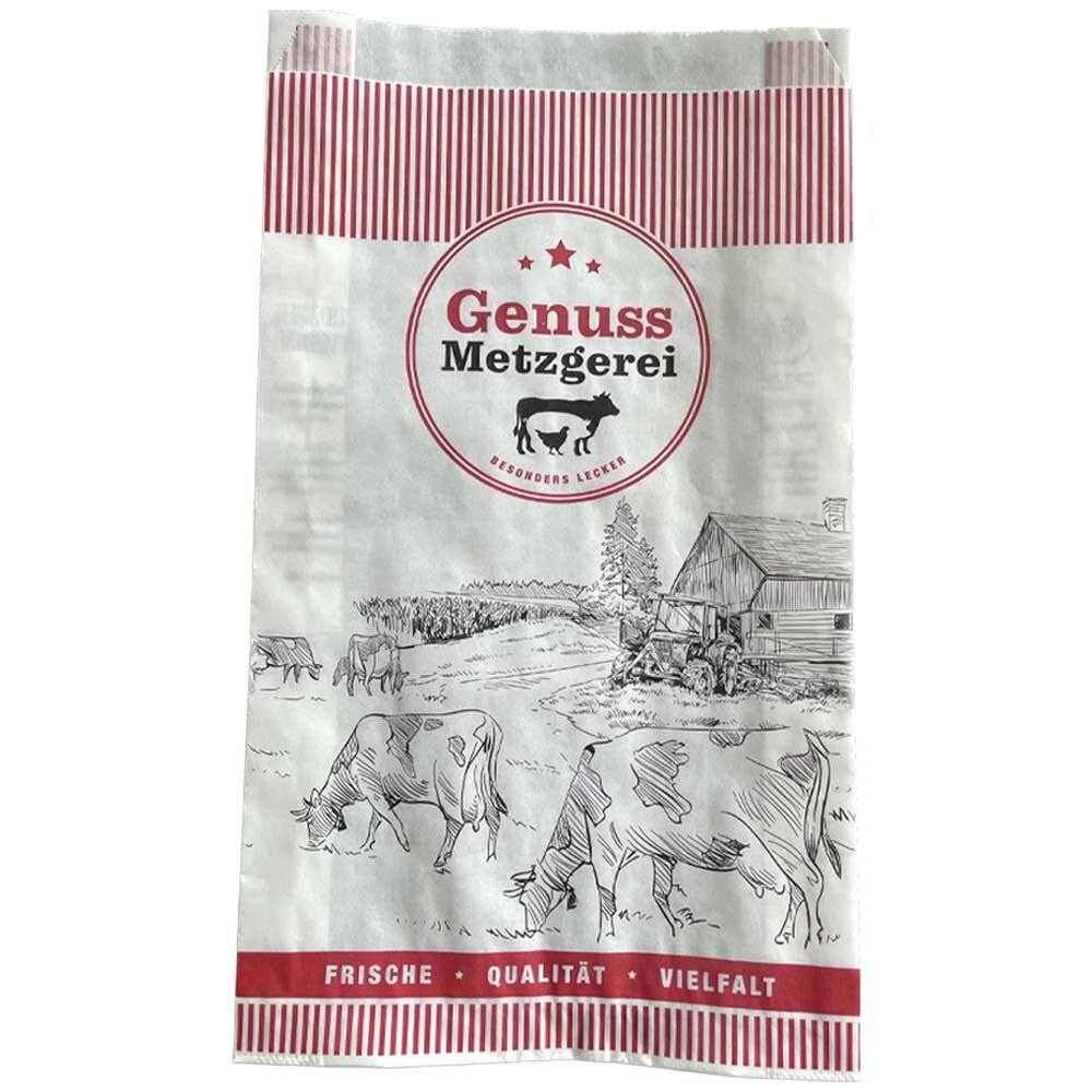 Metzgerfaltenbeutel Genuss Metzgerei weiß 20 7 x 32 cm Metzgerfaltenbeutel Genuss Metzgerei weiß 20 7 x 32 cm
