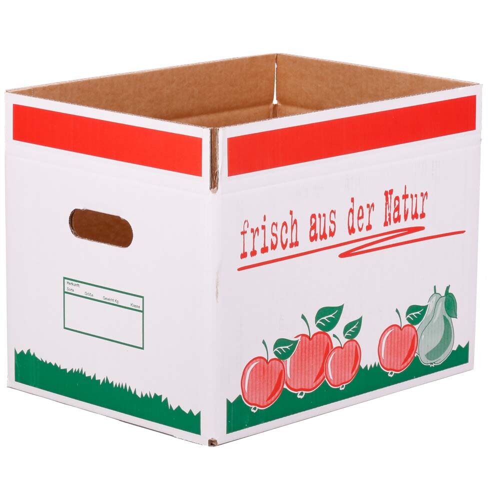 Obstkartons mit Neutraldruck 2-wellig Weiß Frisch aus der Natur Obstkartons mit Neutraldruck 2-wellig Weiß Frisch aus der Natur