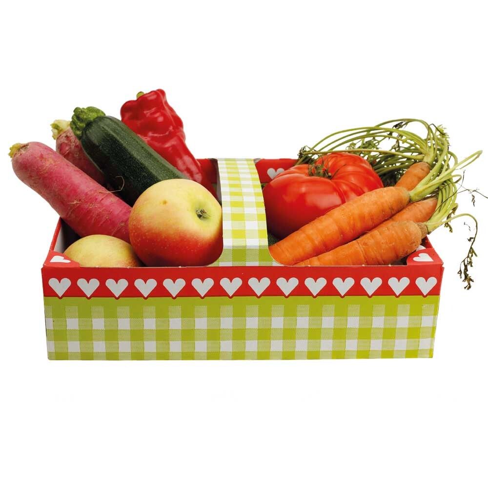 Obstkörbchen aus Wellpappe Herzen Karo Motiv 1.5 kg Obstkörbchen aus Wellpappe Herzen Karo Motiv 1.5 kg