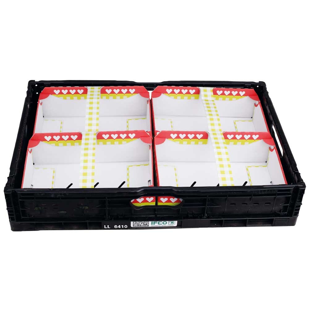 Obstkörbchen aus Wellpappe Herzen Karo Motiv 1.5 kg Obstkörbchen aus Wellpappe Herzen Karo Motiv 1.5 kg