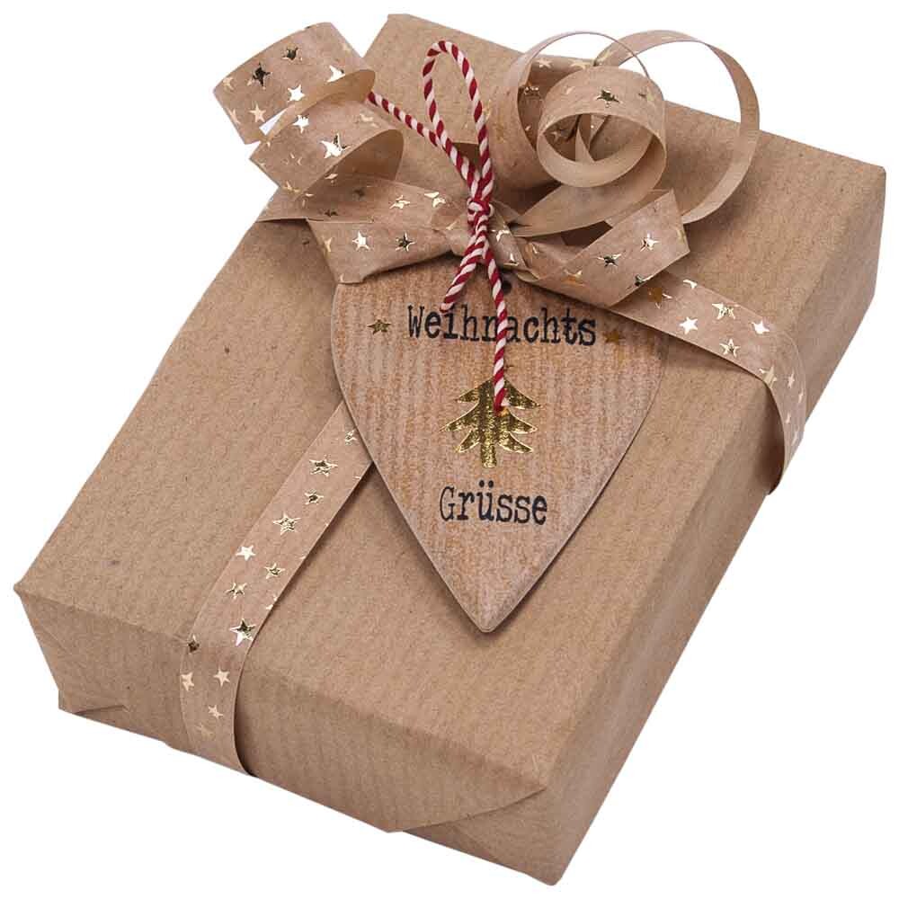 Packpapier-Ringelband - Weihnachten Naturfarben/gold