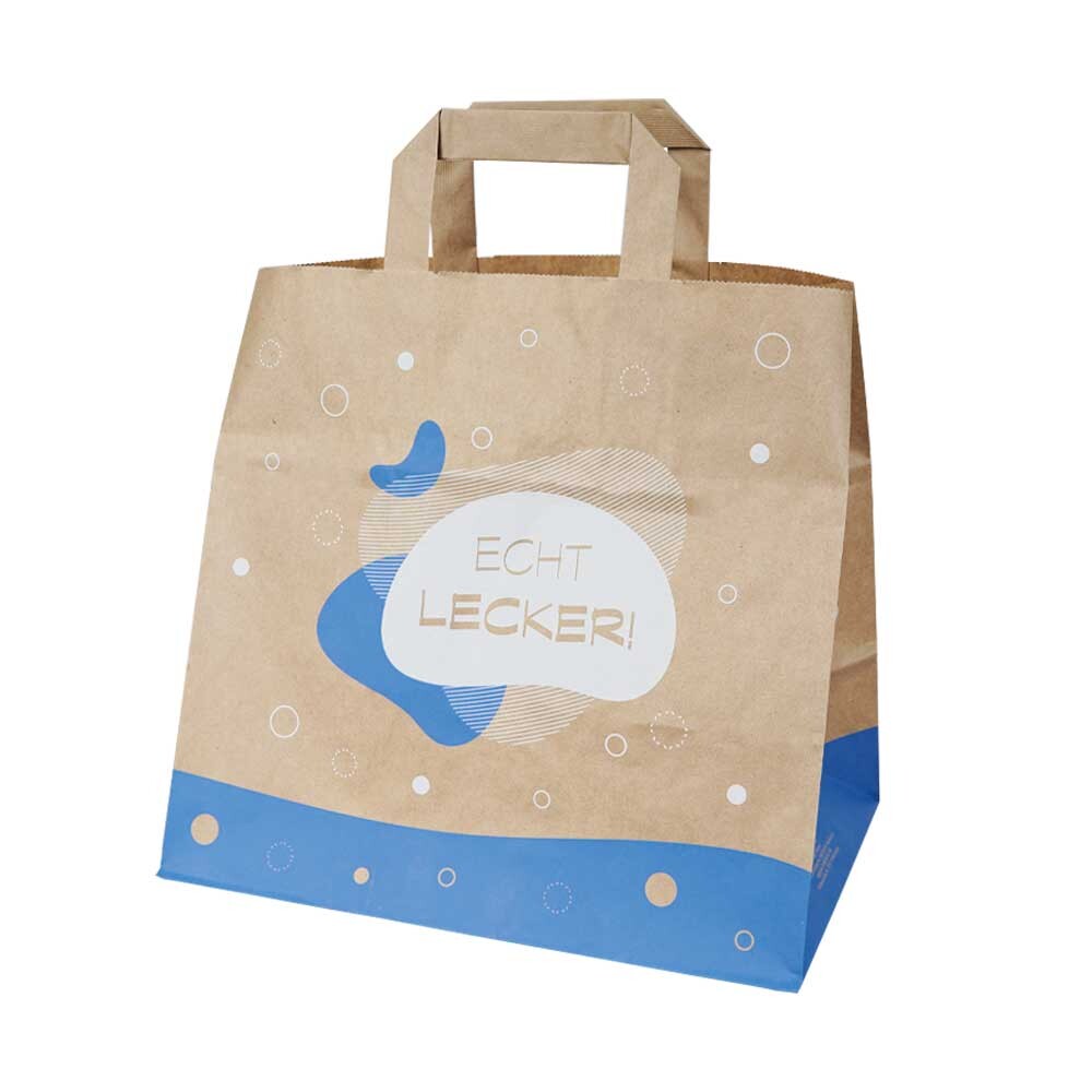 Papier-Tragetaschen für Bäcker und Konditor echt lecker weiß blau Papier-Tragetaschen für Bäcker und Konditor echt lecker weiß blau