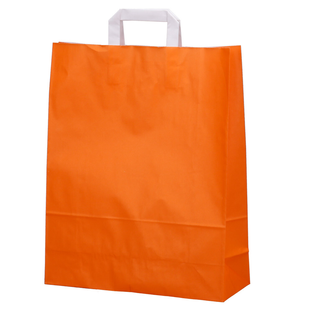 Papiertragetaschen farbig mit Papierhenkel Orange 180 + 80 x 220 mm Papiertragetaschen farbig mit Papierhenkel Orange 180 + 80 x 220 mm