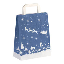Papiertragetaschen Weihnachtsmotiv Schlitten blau groß