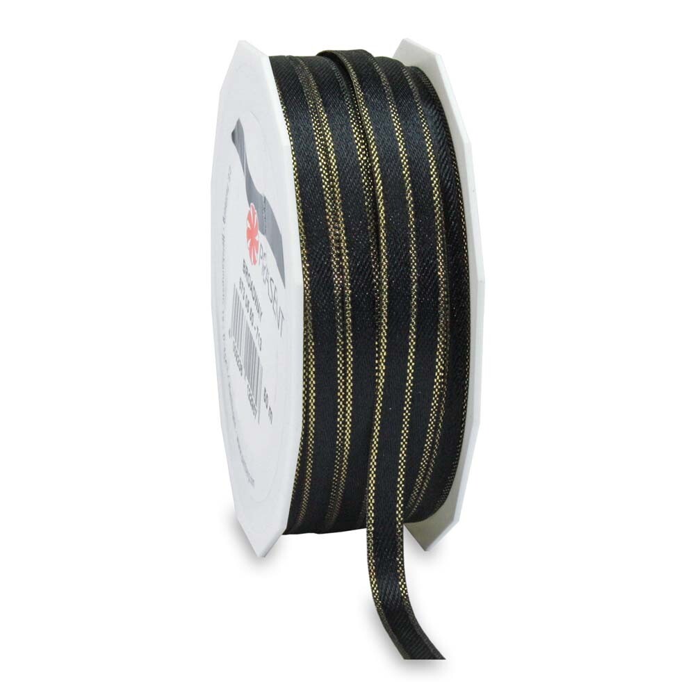 Satinband schwarz mit Webkante gold Satinband schwarz mit Webkante gold
