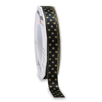 Satinband schwarz mit Webkante und Sterne gold