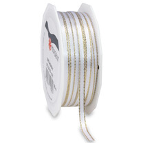 Satinband weiß mit Webkante gold
