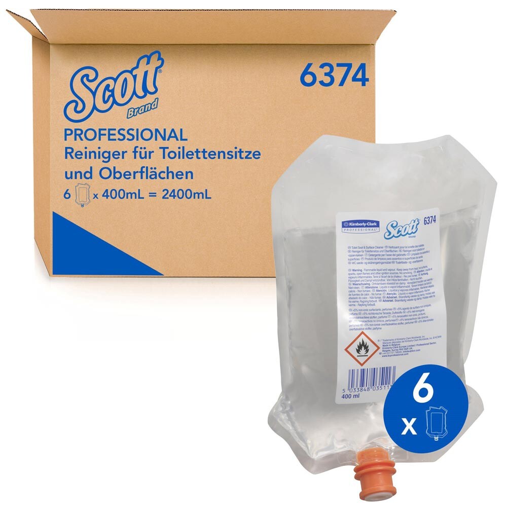 Scott® Reiniger für Toilettensitze und Oberflächen 6374 transparent 6 x 400 ml Scott® Reiniger für Toilettensitze und Oberflächen 6374 transparent 6 x 400 ml