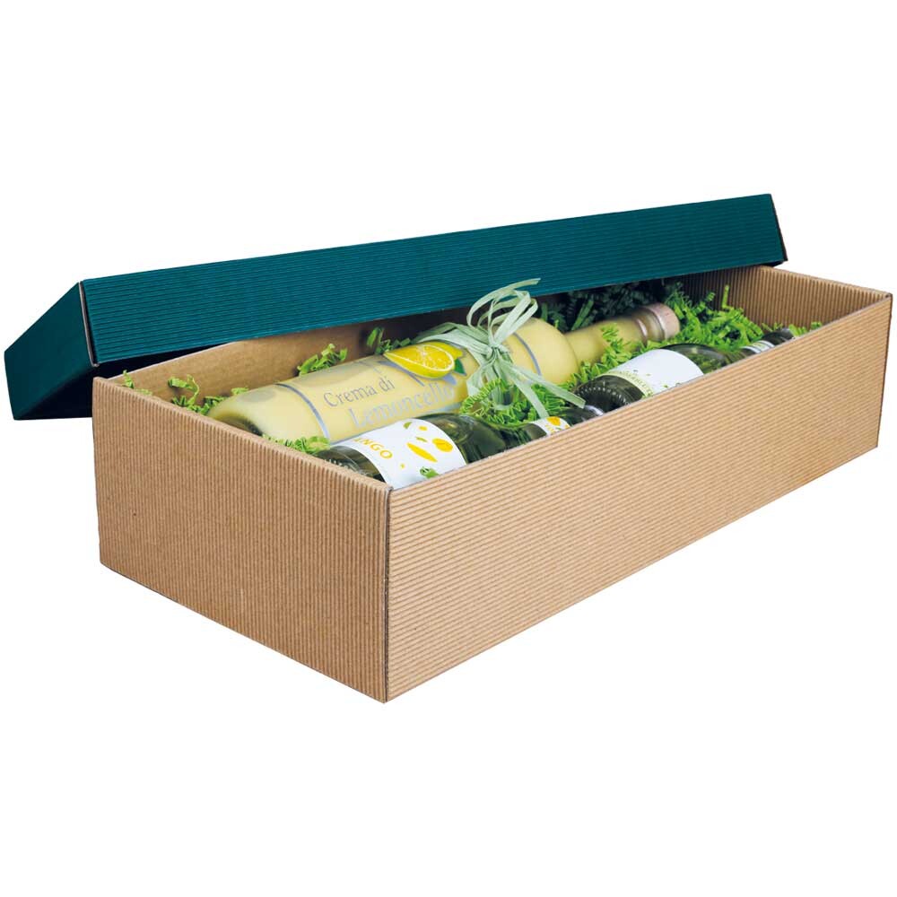 2er Wein- Geschenkkarton Stülpdeckel offene Welle Tannengrün Natur 2er Wein- Geschenkkarton Stülpdeckel offene Welle Tannengrün Natur