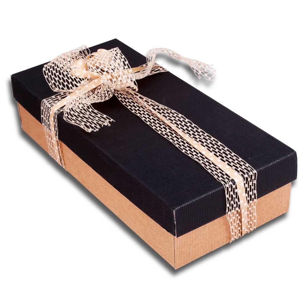 3er Wein- Geschenkkarton mit Stülpdeckel offene Welle schwarz natur 3er Wein- Geschenkkarton mit Stülpdeckel offene Welle schwarz natur