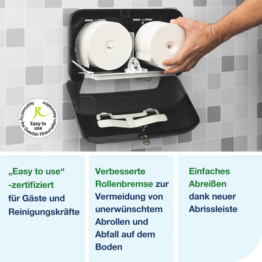 Tork T7 OptiServe Doppelrollenspender horizontal schwarz Tork T7 OptiServe Doppelrollenspender horizontal schwarz