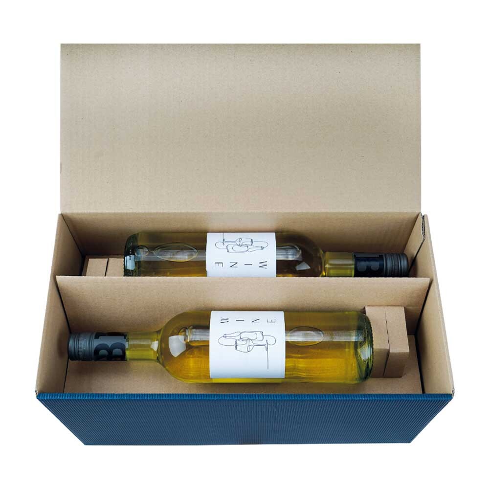 Weinkarton und Präsentkarton offene Feinwelle 4er dunkelblau Weinkarton und Präsentkarton offene Feinwelle 4er dunkelblau
